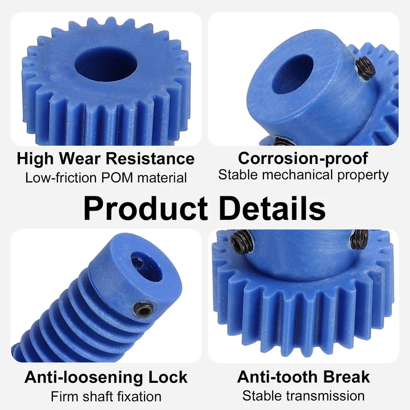 3Set POM Worm Gear Set 0.8M 25:1 Reduction Ratio Gear 6mm Bore Rod 6mm Bore