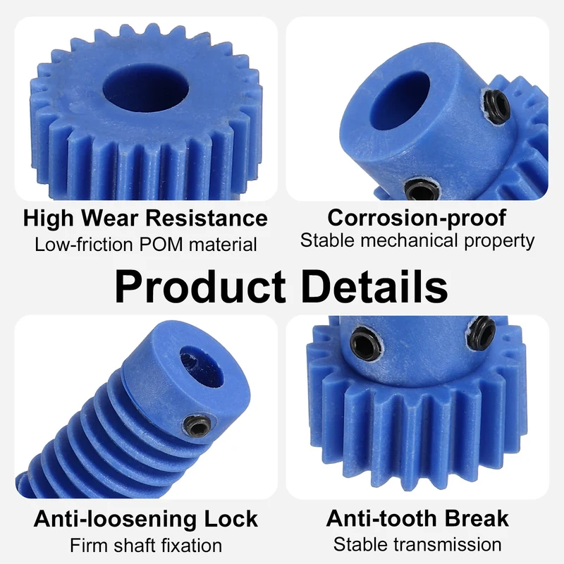 2Set POM Worm Gear Set 0.8M 20:1 Reduction Ratio Gear 6mm Bore Rod 6mm Bore