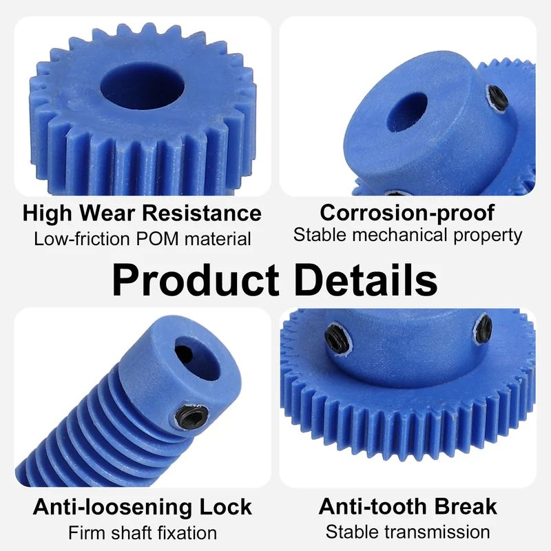 POM Worm Gear Set 0.5M 50:1 Reduction Ratio Gear 5mm Bore Rod 5mm Bore