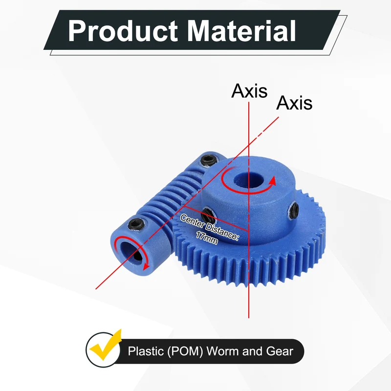 POM Worm Gear Set 0.5M 50:1 Reduction Ratio Gear 5mm Bore Rod 5mm Bore