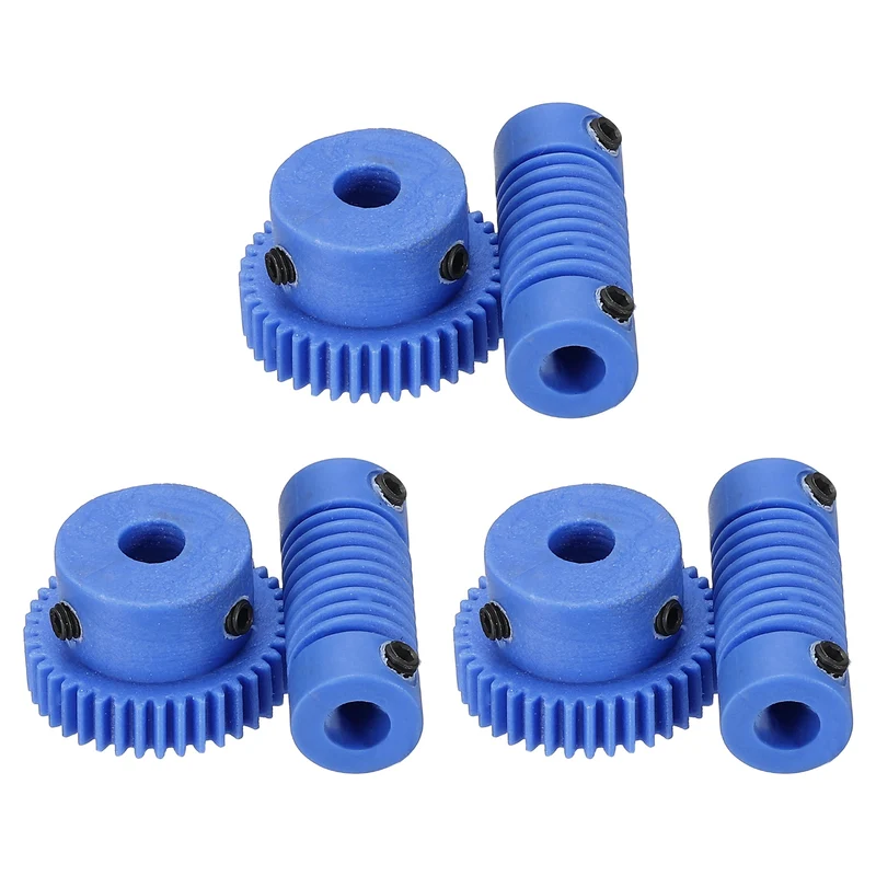 3Set POM Worm Gear Set 0.5M 40:1 Reduction Ratio Gear 5mm Bore Rod 5mm Bore
