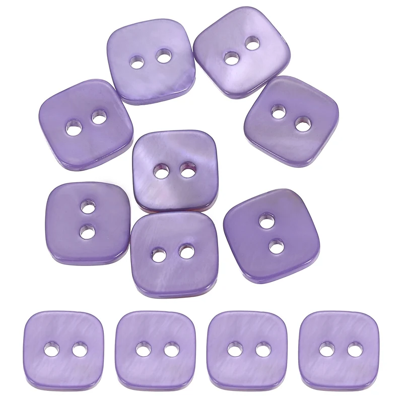 10 Pcs Square Mother of Pearl Buttons 2 Holes 11.5mm for Sewing Crafts Purple