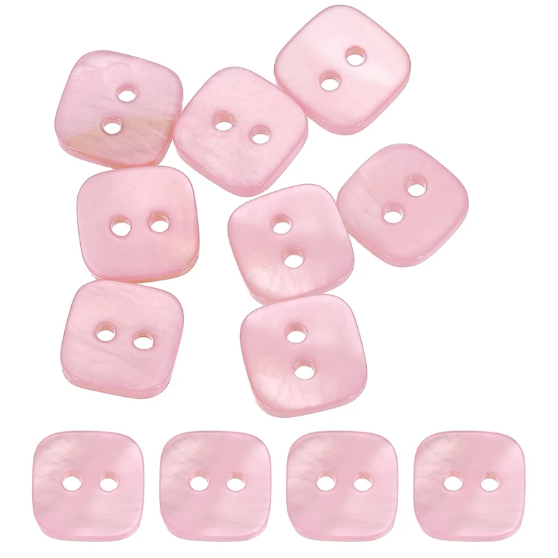 10 Pcs Square Mother of Pearl Buttons 2 Holes 11.5mm for Sewing Crafts Pink