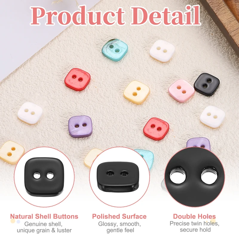 10 Pcs Square Mother of Pearl Buttons 2 Holes 11.5mm for Sewing Crafts Black