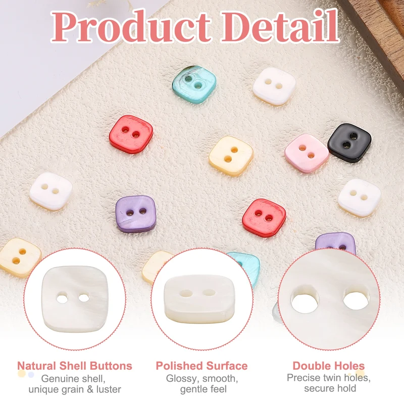 10 Pcs Square Mother of Pearl Buttons 2 Holes 11.5mm for Sewing Crafts White