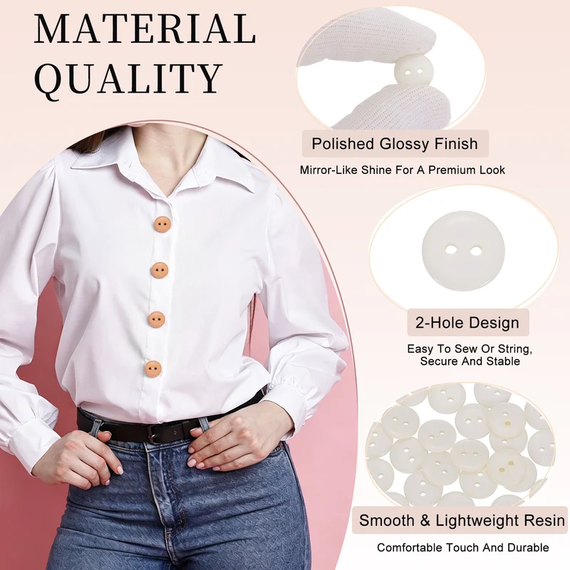 50 Pcs 10mm Resin Sewing Buttons, 2 Hole for Sewing Coats Shirts, Beige