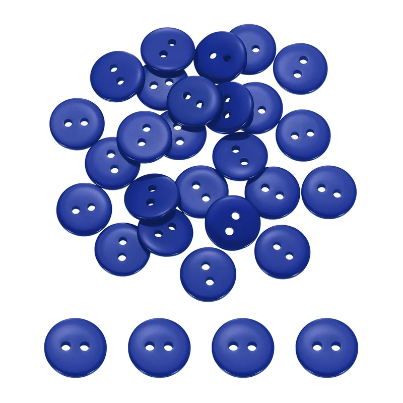 50 Pcs 10mm Resin Sewing Buttons, 2 Hole for Sewing Coats Shirts, Deep Blue