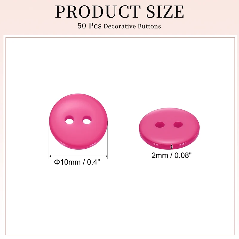 50 Pcs 10mm Resin Sewing Buttons, 2 Hole for Sewing Coats Shirts, Rose Red