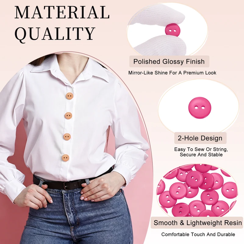 50 Pcs 10mm Resin Sewing Buttons, 2 Hole for Sewing Coats Shirts, Rose Red