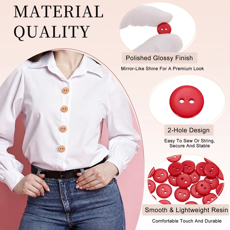 50 Pcs 10mm Resin Sewing Buttons, 2 Hole for Sewing Coats Shirts, Bright Red