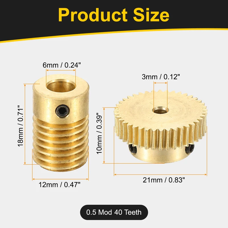 Worm Gear Set 0.5 Module 1:40 Reduction Rate(Gear-3mm Bore, Rod 6mm Bore)