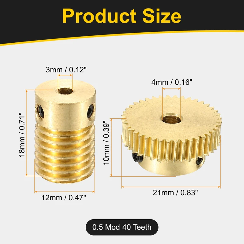 Worm Gear Set 0.5 Module 1:40 Reduction Rate(Gear-4mm Bore, Rod 3mm Bore)