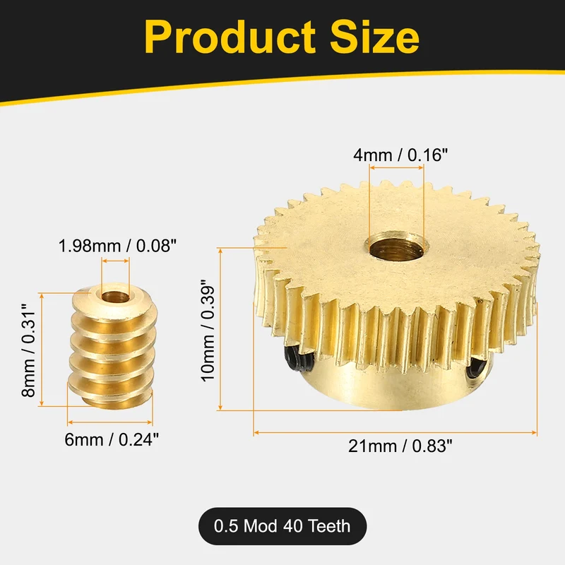 Worm Gear Set 0.5 Module 1:40 Reduction Rate(Gear-4mm Bore, Rod 1.98mm Bore)