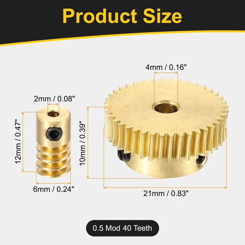 Worm Gear Set 0.5 Module 1:40 Reduction Rate(Gear-4mm Bore, Rod 2mm Bore)