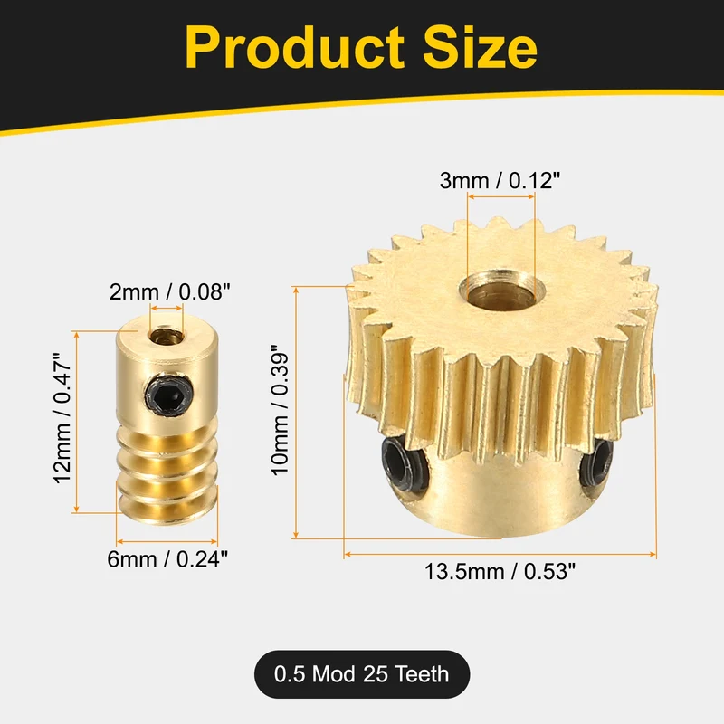 Worm Gear Set 0.5 Module 1:25 Reduction Rate(Gear-3mm Bore, Rod 2mm Bore)