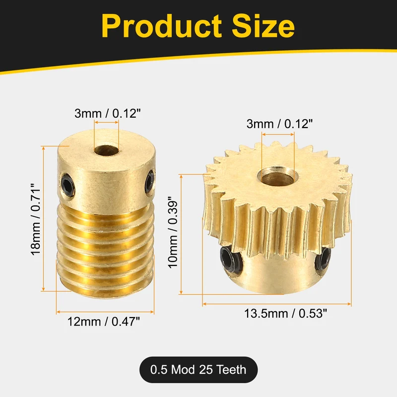 Worm Gear Set 0.5 Module 1:25 Reduction Rate(Gear-3mm Bore, Rod 3mm Bore)