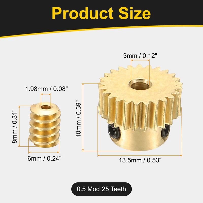 Worm Gear Set 0.5 Module 1:25 Reduction Rate(Gear-3mm Bore, Rod 1.98mm Bore)