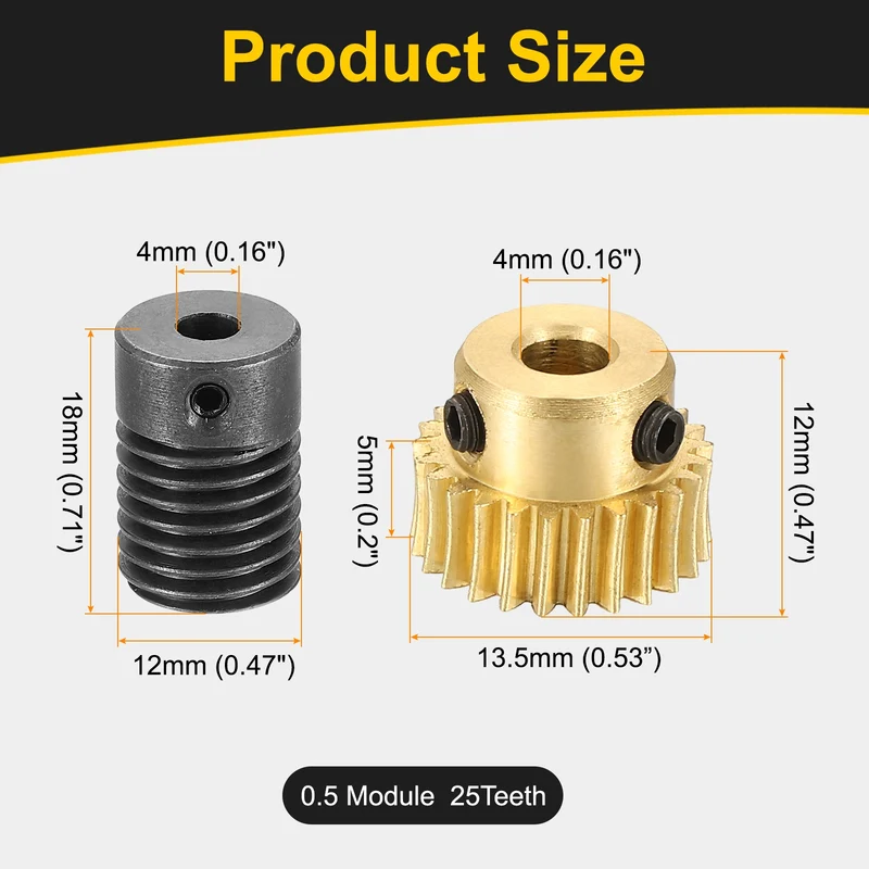 Worm Gear Set 0.5 Module 1:25 Reduction Rate(Gear-4mm Bore, Rod 4mm Bore)