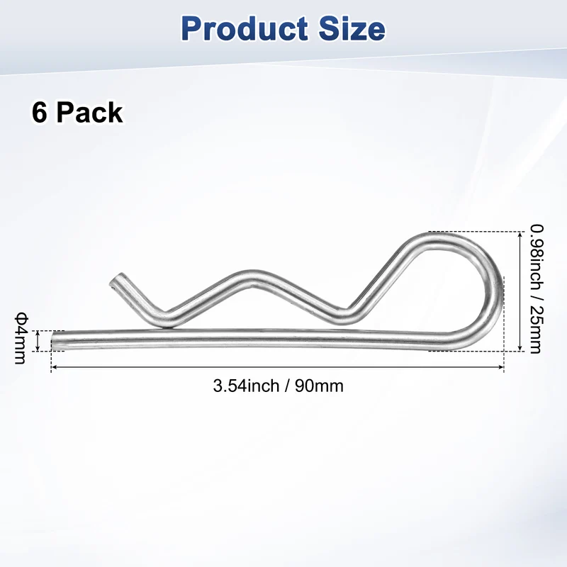 6-Pack R-Shaped Cotter Pin, M4x90mm Hairpin Hardware Spring R Clips