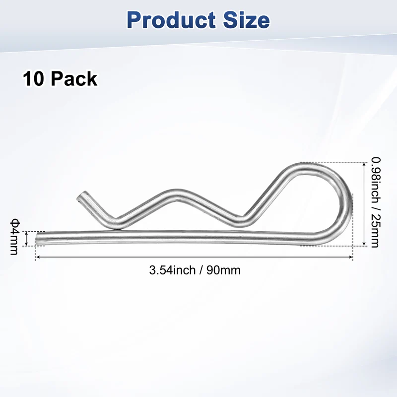 10-Pack R-Shaped Cotter Pin, M4x90mm Hairpin Hardware Spring R Clips