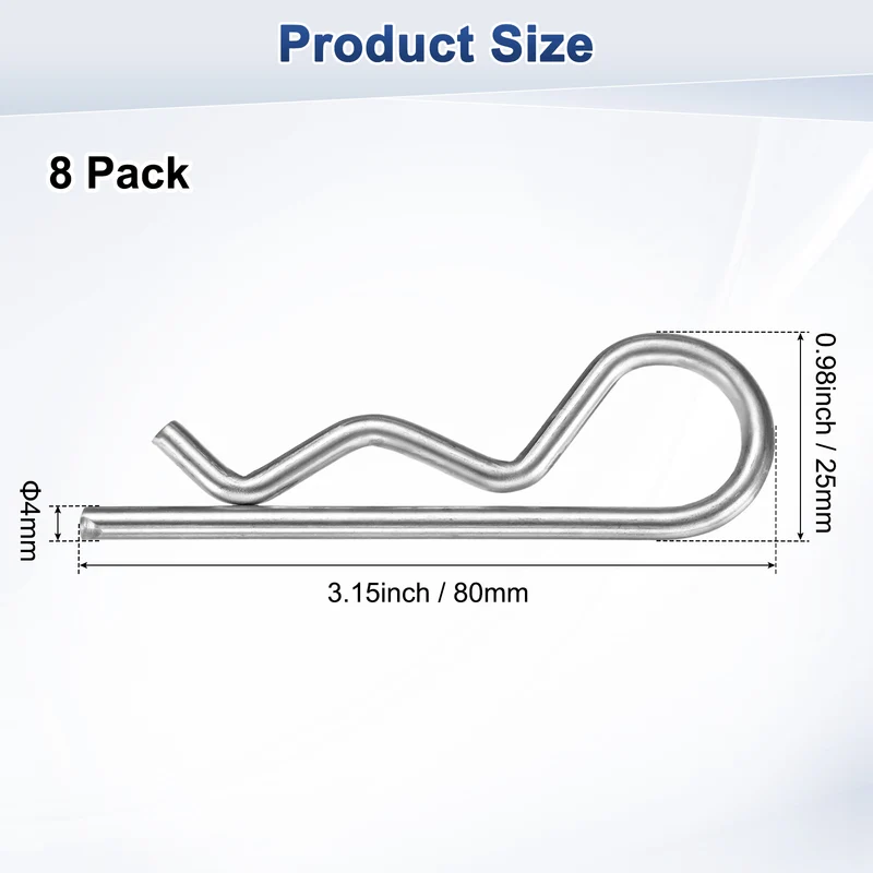 8-Pack R-Shaped Cotter Pin, M4x80mm Hairpin Hardware Spring R Clips