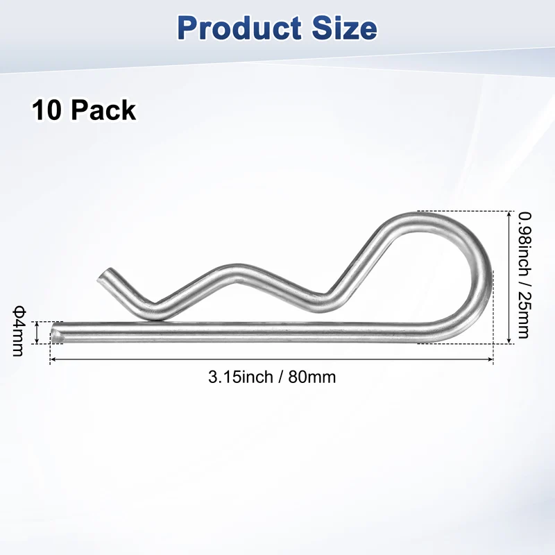 10-Pack R-Shaped Cotter Pin, M4x80mm Hairpin Hardware Spring R Clips
