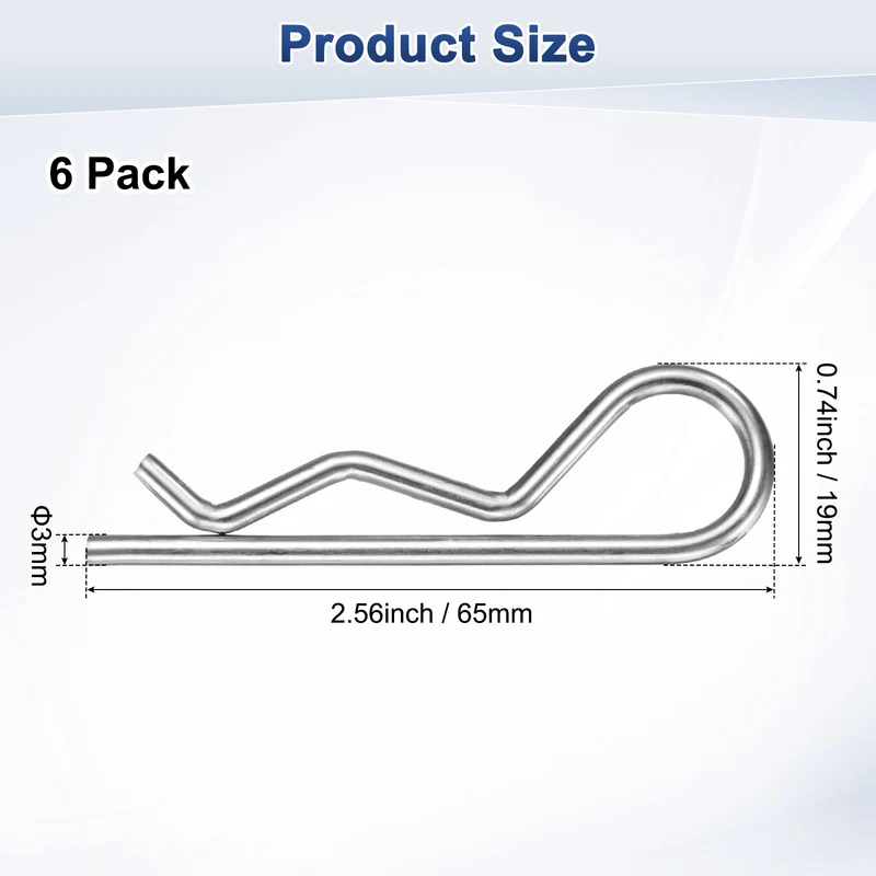 6-Pack R-Shaped Cotter Pin, M3x65mm Hairpin Hardware Spring R Clips
