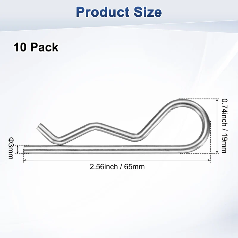 10-Pack R-Shaped Cotter Pin, M3x65mm Hairpin Hardware Spring R Clips