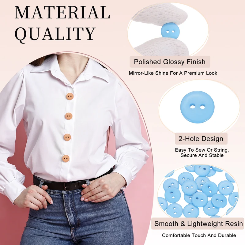 25 Pcs 15mm Resin Sewing Buttons, 2 Hole for Sewing Coats Shirts, Light Blue