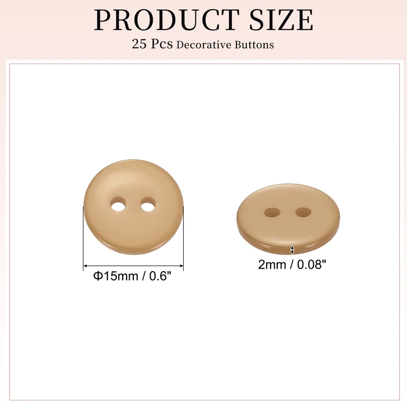 25 Pcs 15mm Resin Sewing Buttons, 2 Hole for Sewing Coats Shirts, Camel