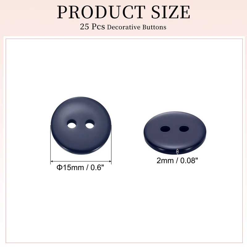 25 Pcs 15mm Resin Sewing Buttons, 2 Hole for Sewing Coats Shirts, Navy Blue