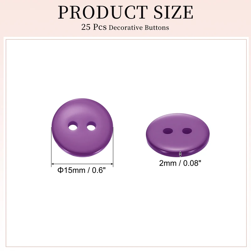 25 Pcs 15mm Resin Sewing Buttons, 2 Hole for Sewing Coats Shirts, Purple