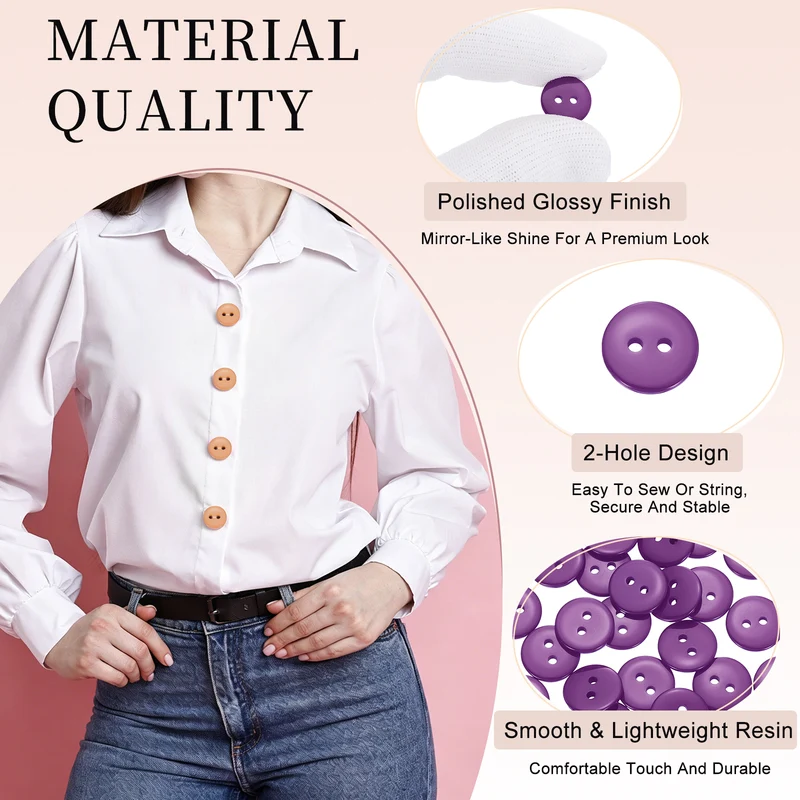 25 Pcs 15mm Resin Sewing Buttons, 2 Hole for Sewing Coats Shirts, Purple