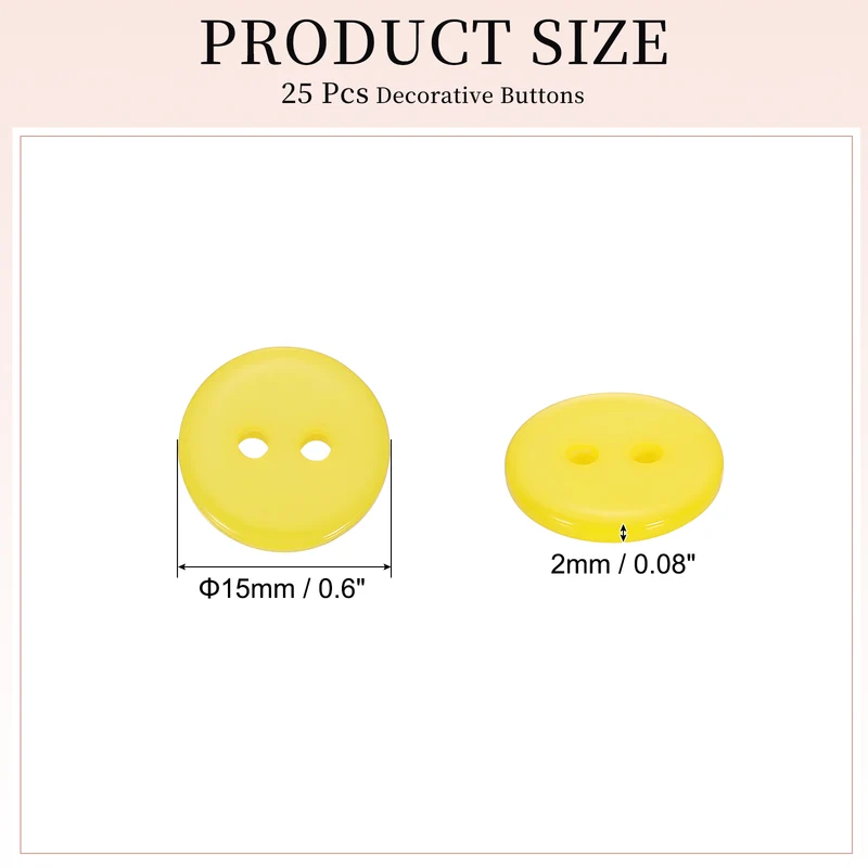 25 Pcs 15mm Resin Sewing Buttons, 2 Hole for Sewing Coats Shirts, Yellow