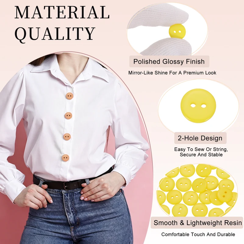 25 Pcs 15mm Resin Sewing Buttons, 2 Hole for Sewing Coats Shirts, Yellow