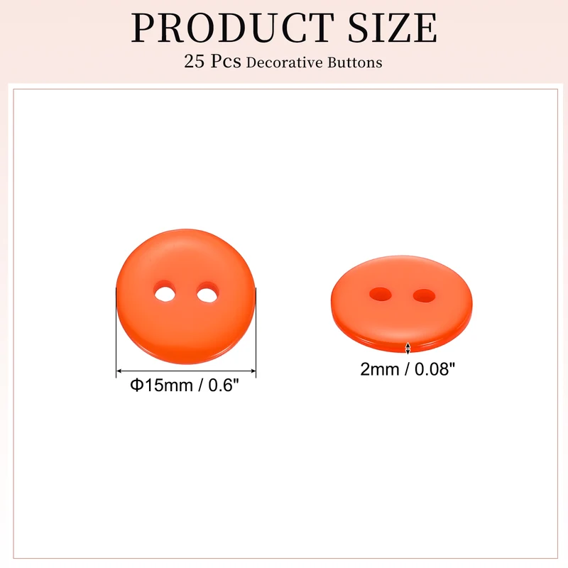 25 Pcs 15mm Resin Sewing Buttons, 2 Hole for Sewing Coats Shirts, Orange