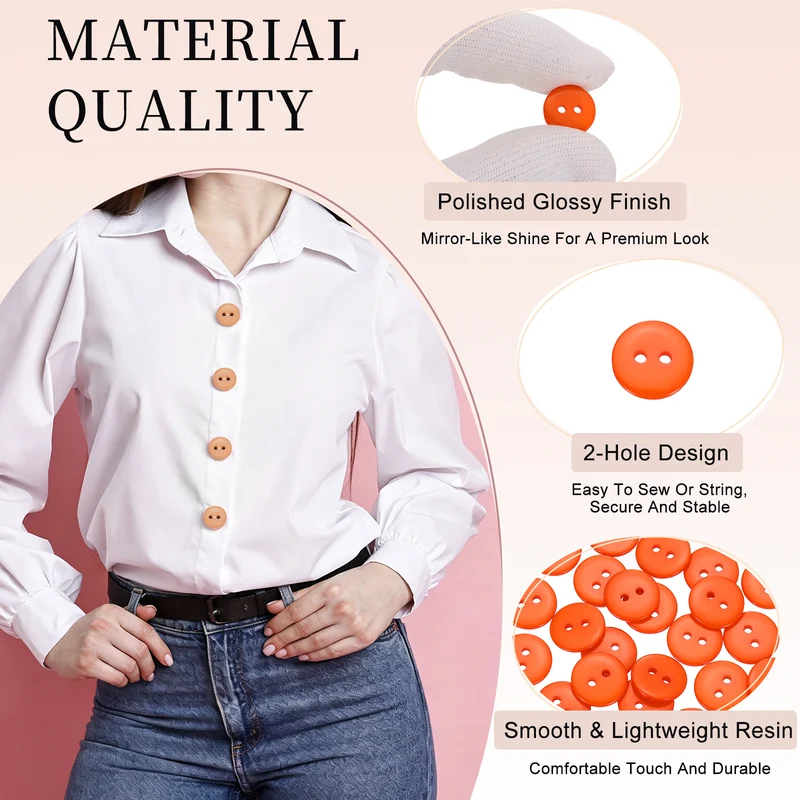 25 Pcs 15mm Resin Sewing Buttons, 2 Hole for Sewing Coats Shirts, Orange