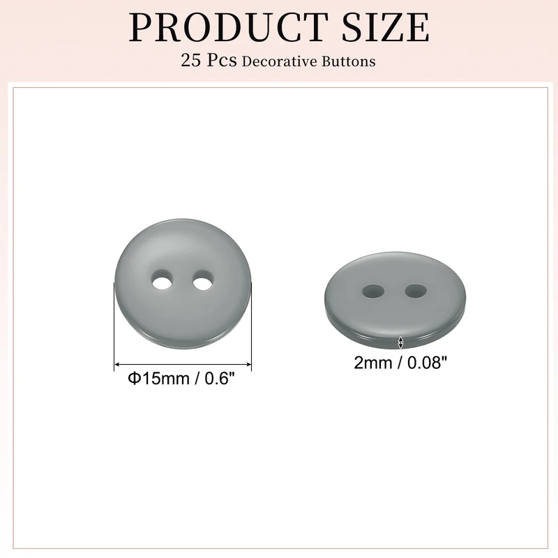 25 Pcs 15mm Resin Sewing Buttons, 2 Hole for Sewing Coats Shirts, Gray