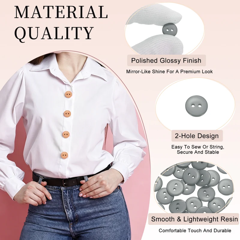 25 Pcs 15mm Resin Sewing Buttons, 2 Hole for Sewing Coats Shirts, Gray