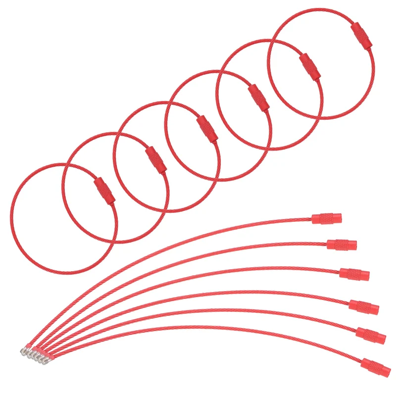 100Pcs Wire Keychain Cable 6 Inch Metal Wire Key Ring Loop Red