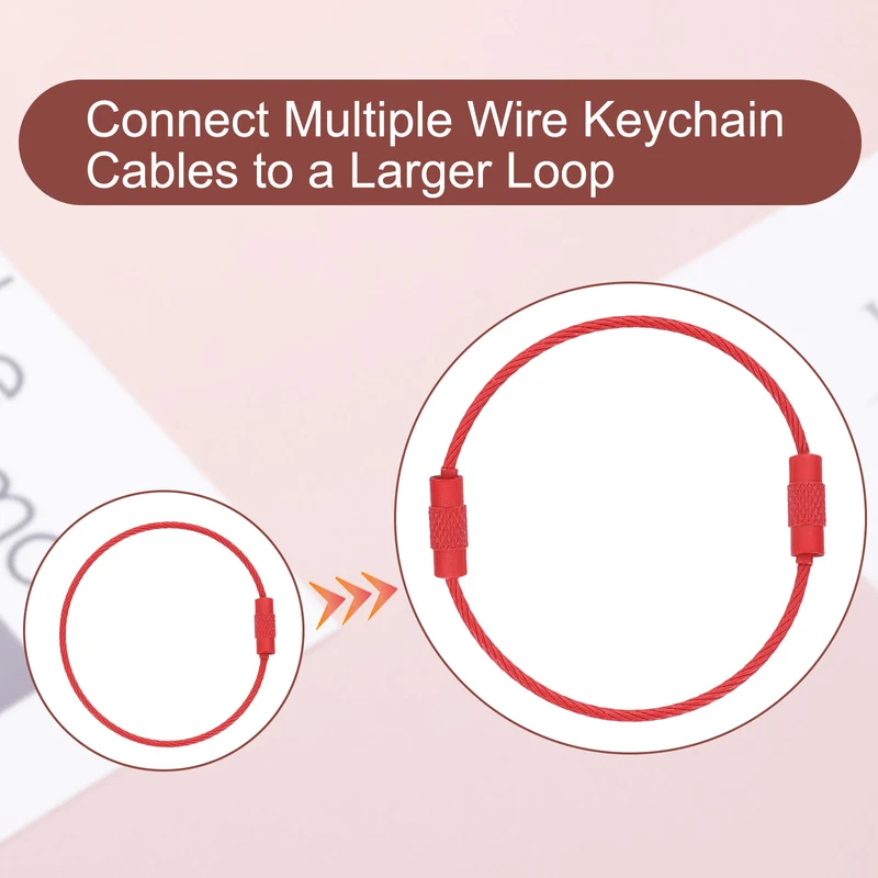 100Pcs Wire Keychain Cable 6 Inch Metal Wire Key Ring Loop Red
