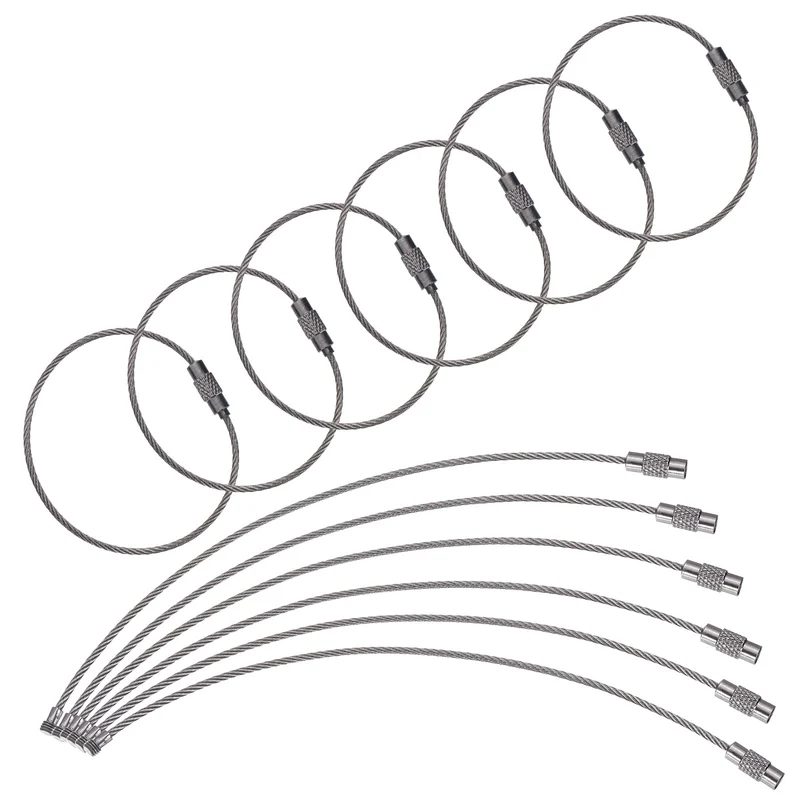 22 Pcs Wire Keychain Cable, 6 Inch Metal Wire Key Ring Loop, Gun Black