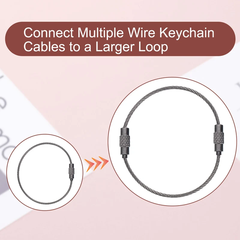 22 Pcs Wire Keychain Cable, 6 Inch Metal Wire Key Ring Loop, Gun Black