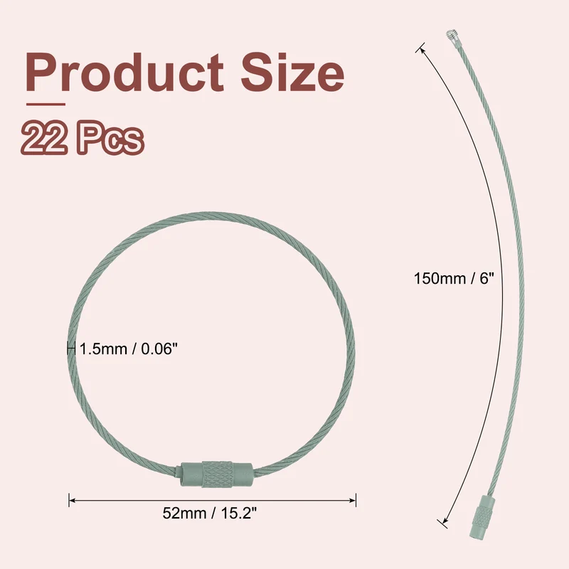 22 Pcs Wire Keychain Cable, 6 Inch Metal Wire Key Ring Loop, Grey