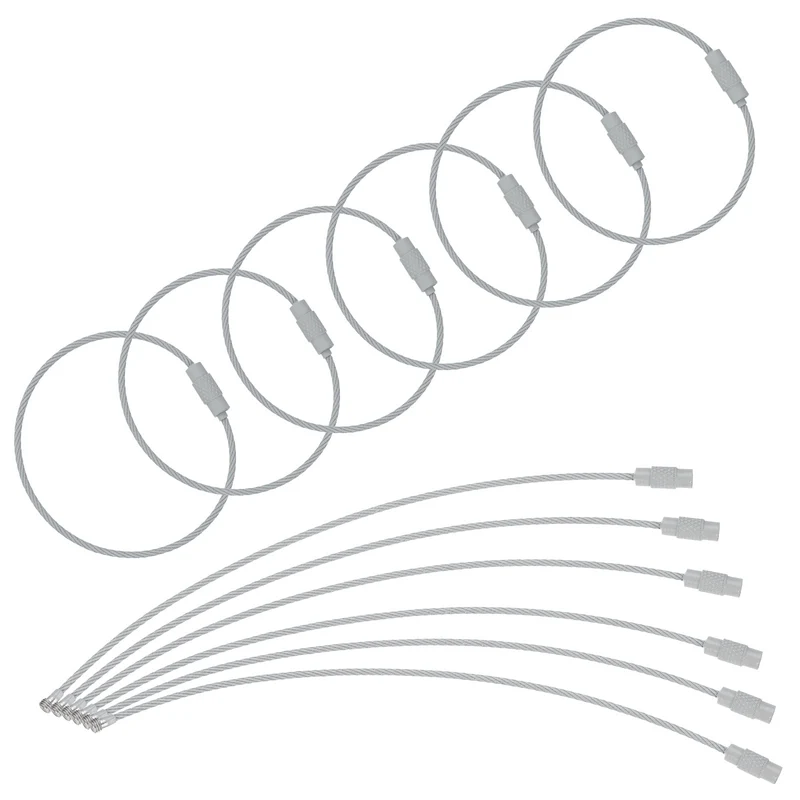 22 Pcs Wire Keychain Cable, 6 Inch Metal Wire Key Ring Loop, Light Grey