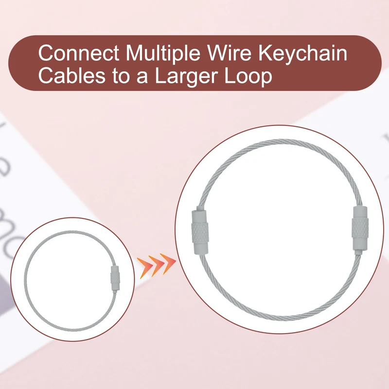 22 Pcs Wire Keychain Cable, 6 Inch Metal Wire Key Ring Loop, Light Grey
