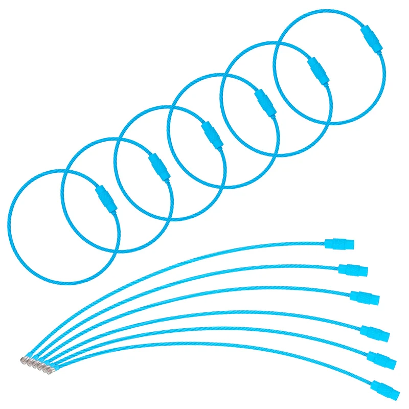 22Pcs Wire Keychain Cable 6 Inch Metal Wire Key Ring Loop Light Blue