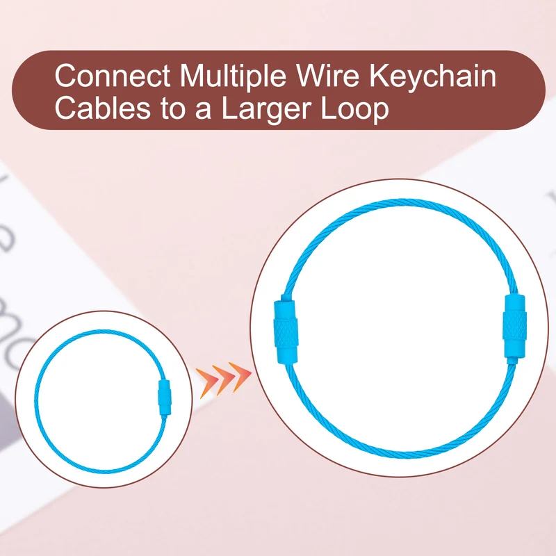 22Pcs Wire Keychain Cable 6 Inch Metal Wire Key Ring Loop Light Blue