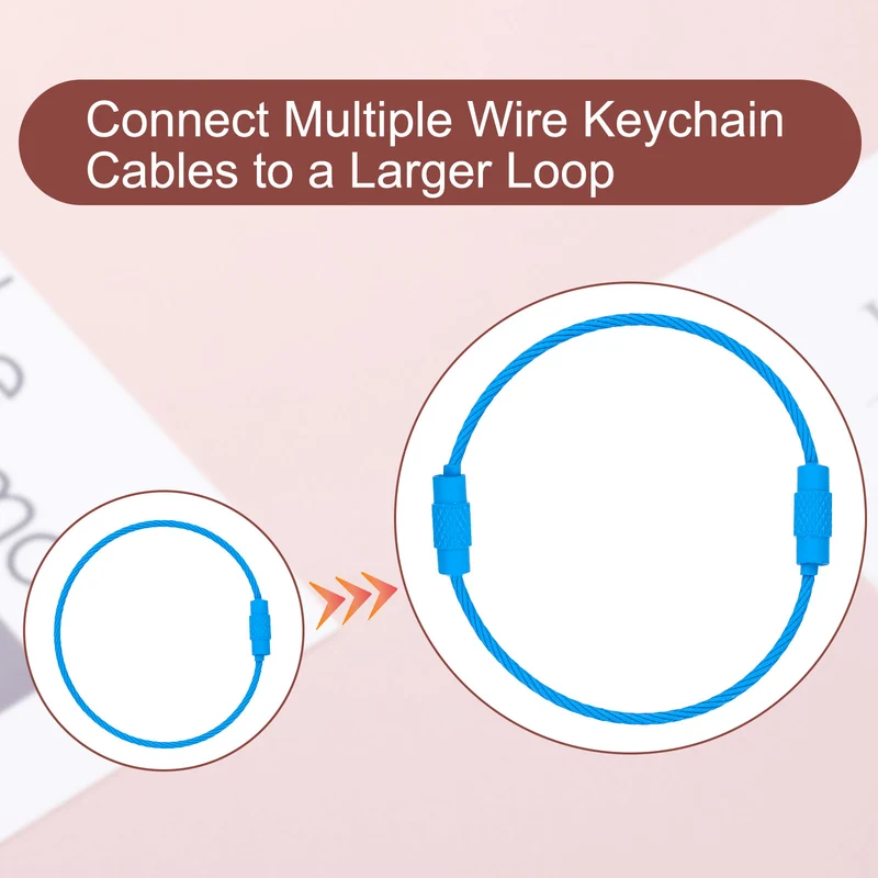 22 Pcs Wire Keychain Cable, 6 Inch Metal Wire Key Ring Loop, Sky Blue