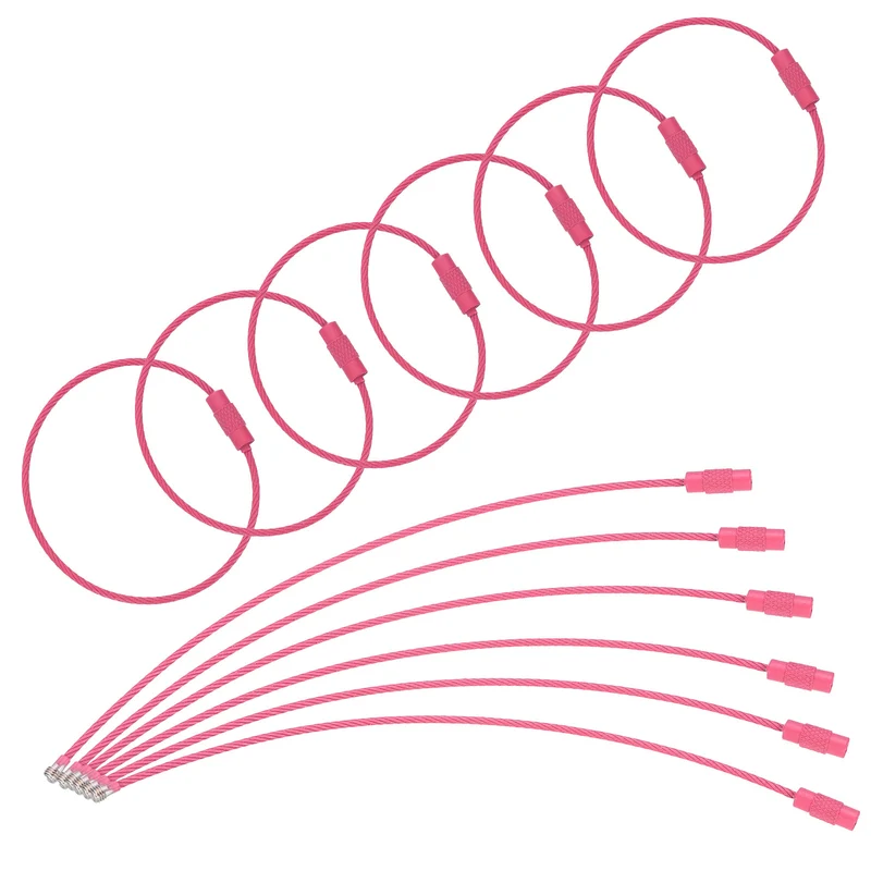 22 Pcs Wire Keychain Cable, 6 Inch Metal Wire Key Ring Loop, Rose Red